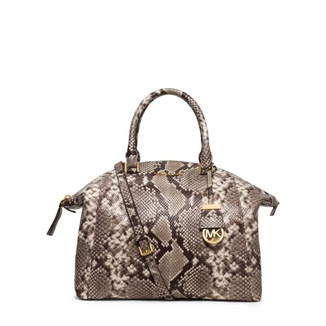 michael kors tina natural satchel embossed leather